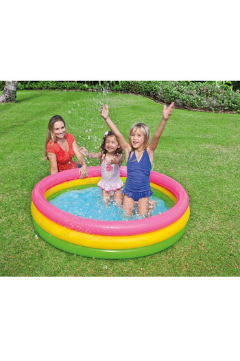 Toyska Inflatable Rainbow Pool with Soft Floor for Children, Includes 50 Colored Balls, 150 x 35 cm