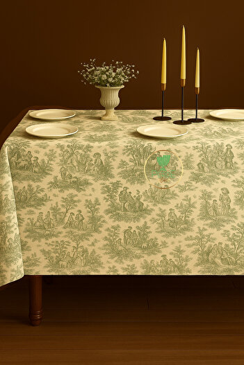 Perdeplus French Tablecloth, Vintage Pastoral Scene Pattern, Decorative Dining Table Cloth