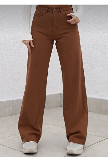 Trn JNS Brown Lycra Super High Waist Loose Jeans Palazzo Trousers. (SUPER HIGH) Wide Leg