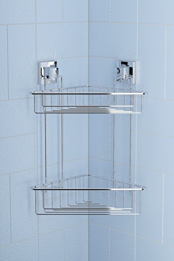 Teknotel ADHESIVE CHROME TWO-LAYER BATHROOM CORNER SHELF CHROME EF257