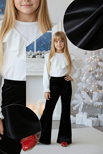 Parla Kids Black Velvet Frilly Body and Velvet Leggings Pants Set for Girls
