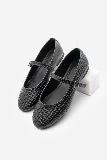 Marjin Women's Patterned Strappy Casual Ballet Flats Afira Black
