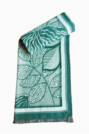 OEM Sal din vascoza verde-menta cu print frunze, 195 x 65 cm