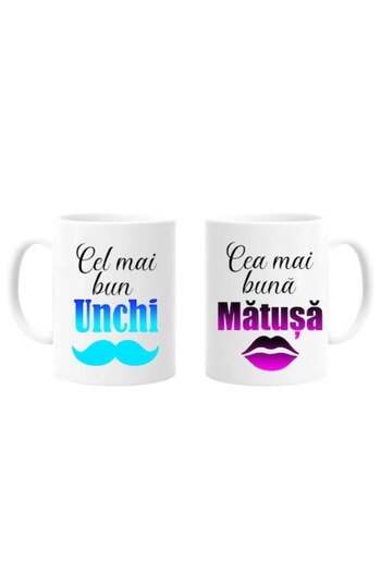 OEM Set 2 Personalized Mugs for Uncle/Aunt with Message: 'Best Uncle, Best Aunt', 330ml, Ceramic
