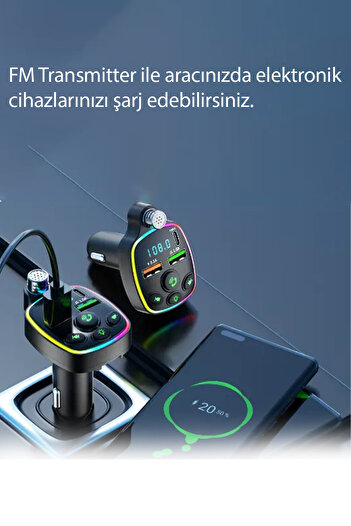 Fresh Moon Fm Transmitter Cihazı Bluetooth Mp3 Çalar Araç İçi Multimedya Müzik Kiti Şarj Etme Cihazı Aksesuar
