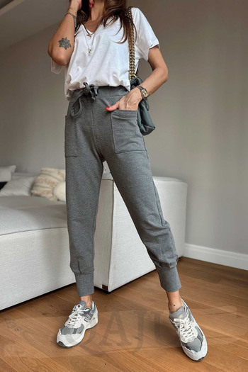 Qaju Women's Anthracite High Waist Pocket Jogger Pants Relaxed Fit