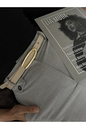 LİA KEMER Oval Accessory Gold Buckle Women's Waist Belt, Daily Belt, Jacket Belt, Pants Belt