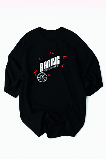 Racıng Unisex Black Licensed Motorsport Design Written Oversize T-Shirt T-Shirt