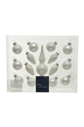 BraziPremium Set of 14 Christmas tree balls, 3 cm, shiny - matt mix, white