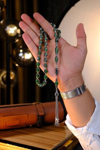 dergah tesbih Full Silver Premium Handcrafted Nakkaş İmame Fire Amber Prayer Beads