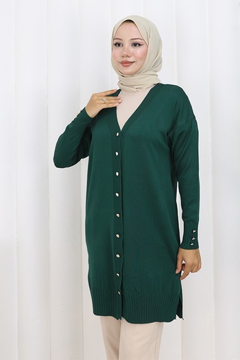 benguen Buttoned Long Mercerized Cardigan N3176 Emerald Green