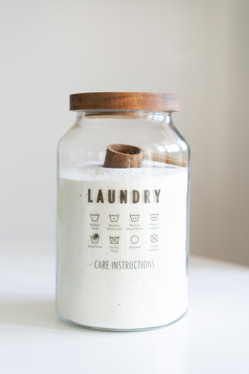 Dekorzdükkan Glass Storage Jar / Detergent Dispenser / Storage (4000 ml) with Acacia Lid & Measuring Spoon