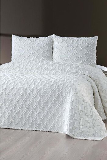 Prestijj Prestij Puffy Yakut 3-Piece Double Bedspread, Pique Coverlet (250X260)-Cream