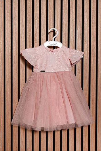 SOLLUXE ELDA - Ceremony Dress in Fine Tulle with Lace, Embroidery and Glittering Applications, Pink, 86