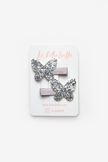 Le Mabelle Silver Glittery Butterfly Figured 2-Piece Girl's Clip Buckle