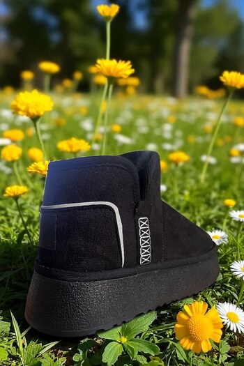 TOLİA Women's Anatomical Comfortable Mini Suede Boots with Fur Inside Thick Sole Winter Women's Ankle Boots Shoes Black