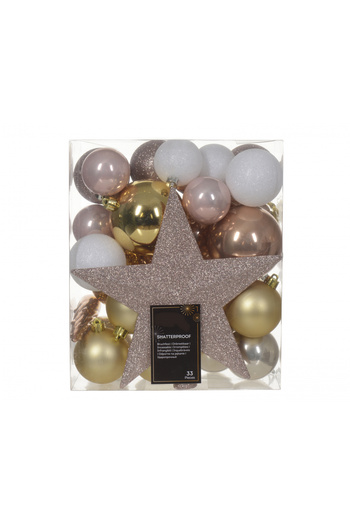 BraziPremium Set of 33 Christmas tree balls, glass, 8 cm