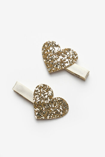 Le Mabelle Gold Glitter Heart Figured Girl's Clip Buckle