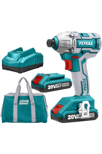 TOTAL Impact Screwdriver, Total, 20V, 2.0Ah Li-Ion Battery, Hex 1/4
