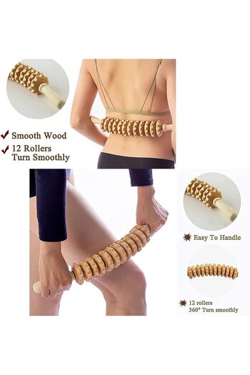 WH Swascoger Dual Wooden Massage Roller – Straight & Curved Body Rollers for Muscle Relief