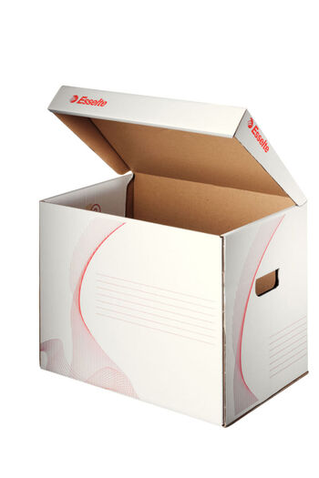Esselte Standard Archiving and Transport Container, with lid, cardboard, 100% recycled, white