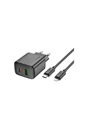 Hoco Incarcator Retea + Cablu Lightning (CS23A), 1m, PD30W, 5V, 3A, 1xUSB-C, 1xUSB-A, FCP/AFC, Black