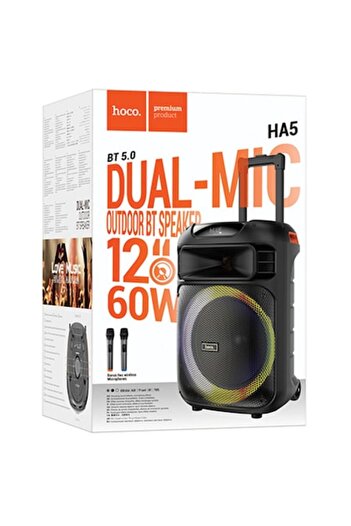 Hoco Outdoor Speaker (HA5), Portable, BT 5.0, with 2 Wireless Microphones, Karaoke, 7000mAh, TF Card