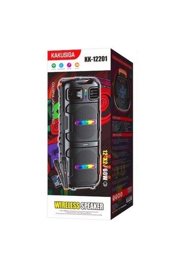 KAKU Portable Speaker (12201), Wireless BT 5.2, 60W, 4500mAh, UltraBass, LED Display, Ambient Light,