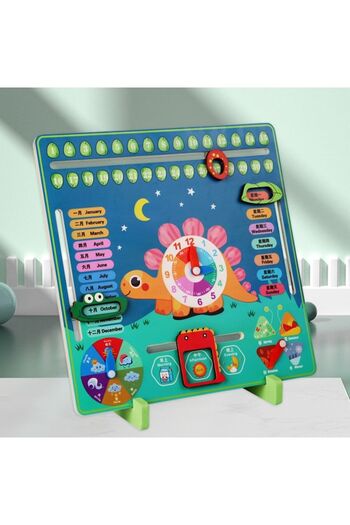 Toy Educational Montessori Panel for Children - Wooden Clock and Calendar for Learning Days and Time