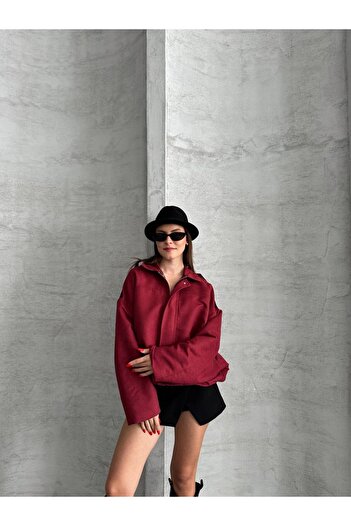 ÇEÇİM Women's Zippered Suede Lined Oversize Bomber Jacket Zyn-58812