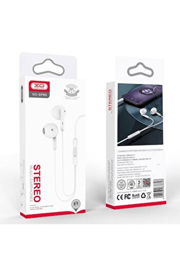 Xo Casti cu Fir (EP69), In Ear, 3.5mm, 1.2m, Mic & Volume Key, HiFi, White