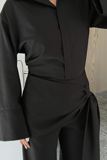 Laluvia Black Belt Detailed Pants Shirt Set