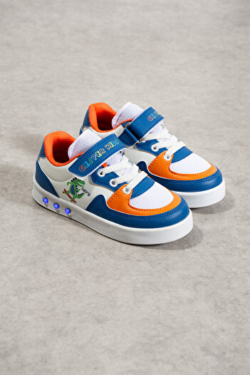 QBALVİN Children's Sneaker Quality Flexible Comfortable with Dinosaur Velcro and Laces Comfortable and Ergonomic