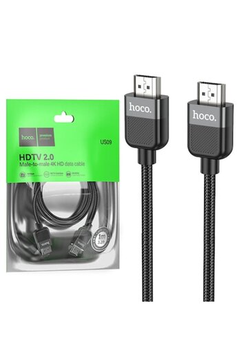 Hoco Cable Audio and Video (US09), HDMI to HDMI, 4K HD, Braided, 2m, Black