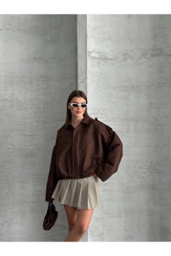 ÇEÇİM Women's Zippered Suede Lined Oversize Bomber Jacket Zyn-58812