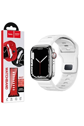 Hoco Silicone Strap (WA27) for iWatch, Universal Size (42/44/45/49mm) - Flexible Band, Stepped, Whit