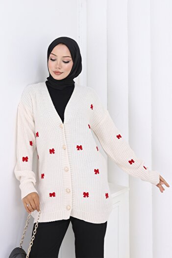 benguen Bow Detailed Knitwear Cardigan N490 Stone Color