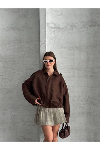 ÇEÇİM Women's Zippered Suede Lined Oversize Bomber Jacket Zyn-58812