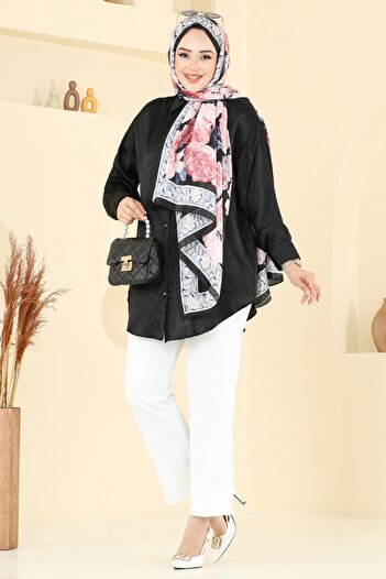 ModaMerve Front Buttoned Satin Shirt 5296Nfc1010-Ms Black