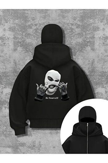 Touz Moda Стрітвір з принтом, 3 нитки (товстий), шардоне (всередині бавовна), унісекс, з маскою для обличчя, капюшон, оверсайз