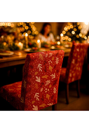 zola Set of 6 chair covers, 50 x 40 x 40 cm, festive pattern, elastic bands, universal, red