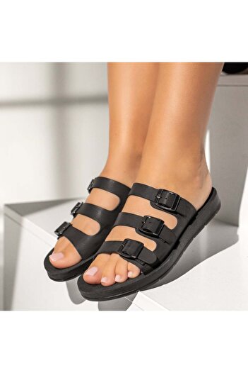 BMoD Black women's casual slides with buckles MOD05341
