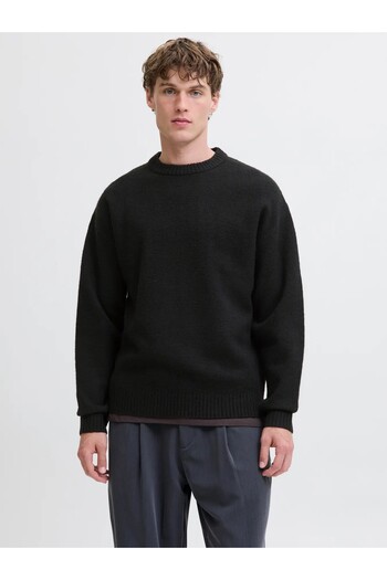 Jack & Jones Men's Black Jjesoho Ollie Knit Crew Neck Sweater & Cardigan 12278924-Black