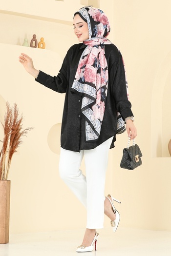 ModaMerve Front Buttoned Satin Shirt 5296Nfc1010-Ms Black