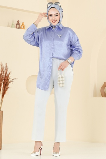 ModaMerve Front Buttoned Satin Shirt 5296Nfc1010-Ms Baby Blue