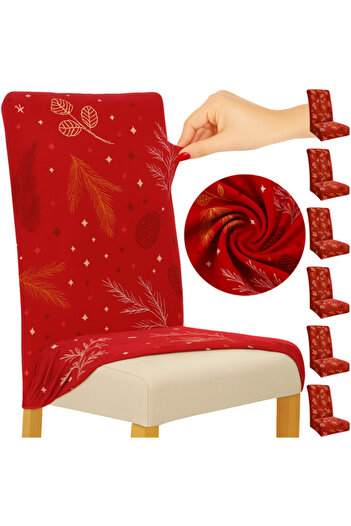 zola Set of 6 chair covers, 50 x 40 x 40 cm, festive pattern, elastic bands, universal, red