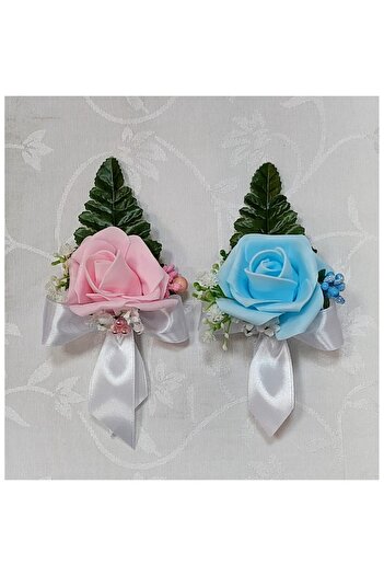 OEM Set of four large chest flowers for parents or godparents with roses on pink and blue