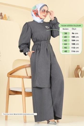 ModaMerve Sofia Jumpsuit with Tie Waist 2689Sl432-Ms Anthracite