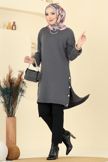 ModaMerve Button Detail Slit Tunic 2716Ayd574-Ms Smoked