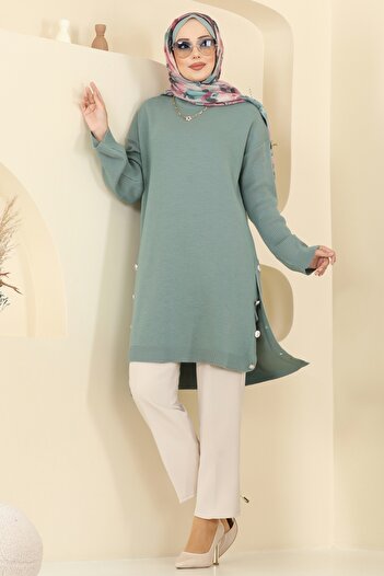 ModaMerve Button Detail Slit Tunic 2716Ayd574-Ms Mint